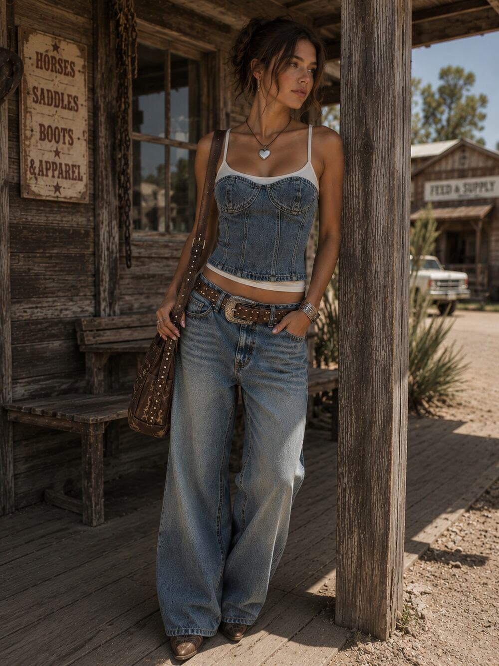 RONNY KOBO Denim Babydoll Blue Jean Corset Bustier Country Cowgirl Sexy y2K
